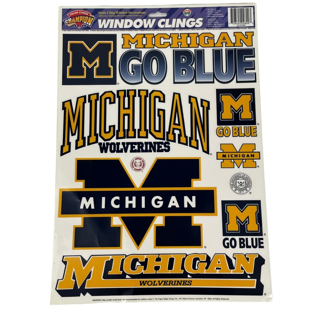Vintage NCAA 1990s Michigan Wolverines Reusable Window Cling Fan Removable Blue